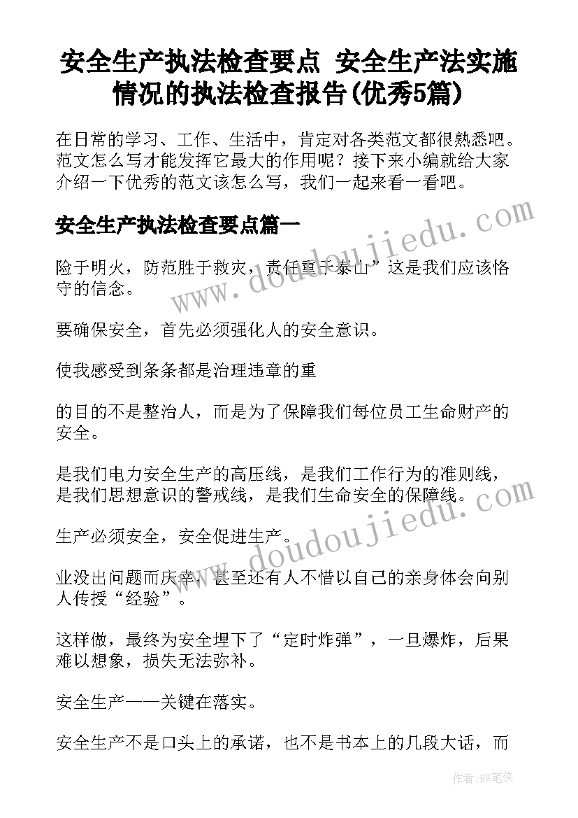 安全生产执法检查要点 安全生产法实施情况的执法检查报告(优秀5篇)