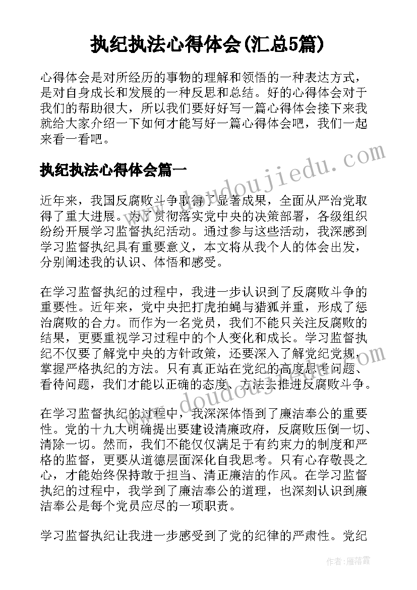 执纪执法心得体会(汇总5篇)