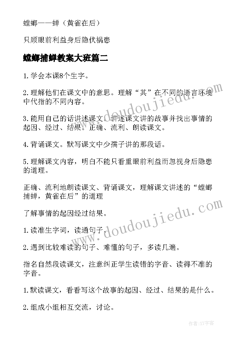 2023年螳螂捕蝉教案大班(通用5篇)