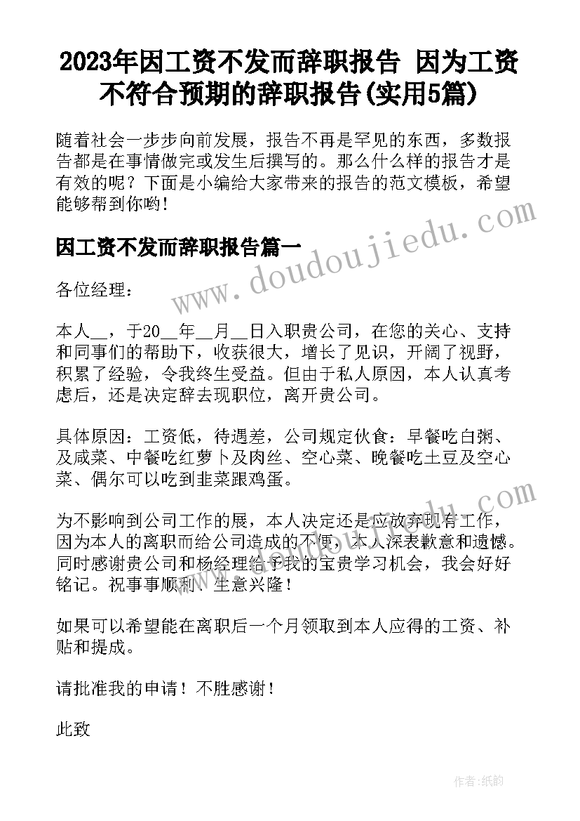 2023年因工资不发而辞职报告 因为工资不符合预期的辞职报告(实用5篇)