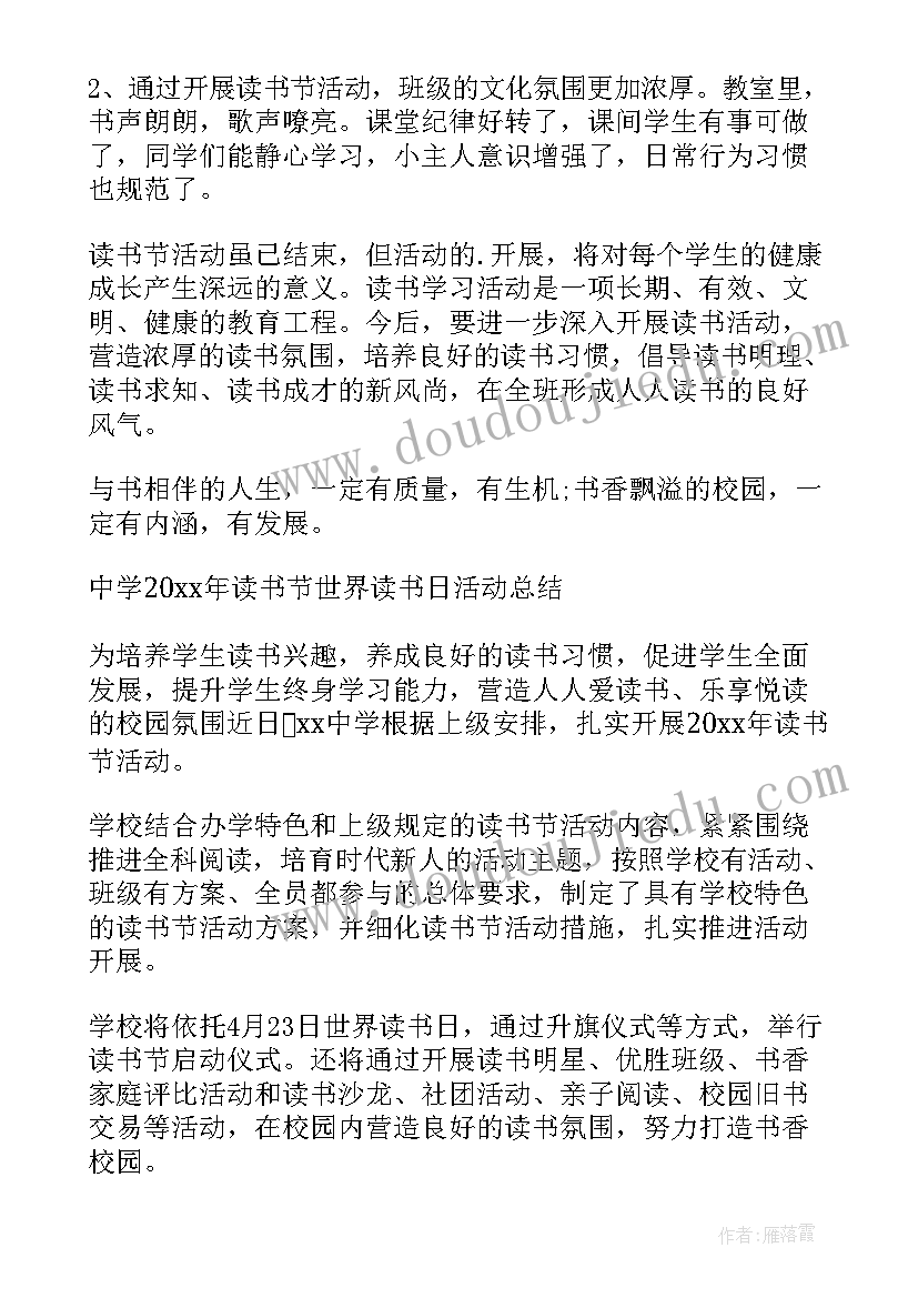 世界读书日活动总结报告大学(优秀5篇)