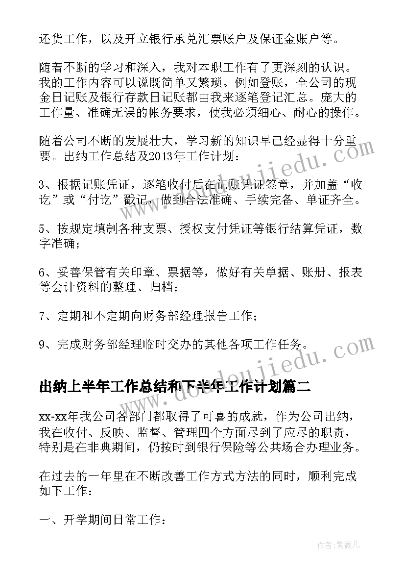 出纳上半年工作总结和下半年工作计划(模板9篇)