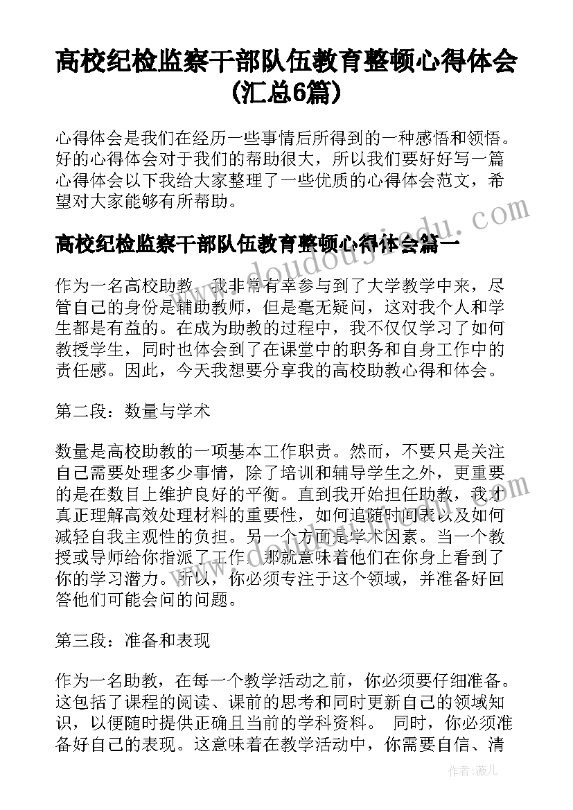 高校纪检监察干部队伍教育整顿心得体会(汇总6篇)