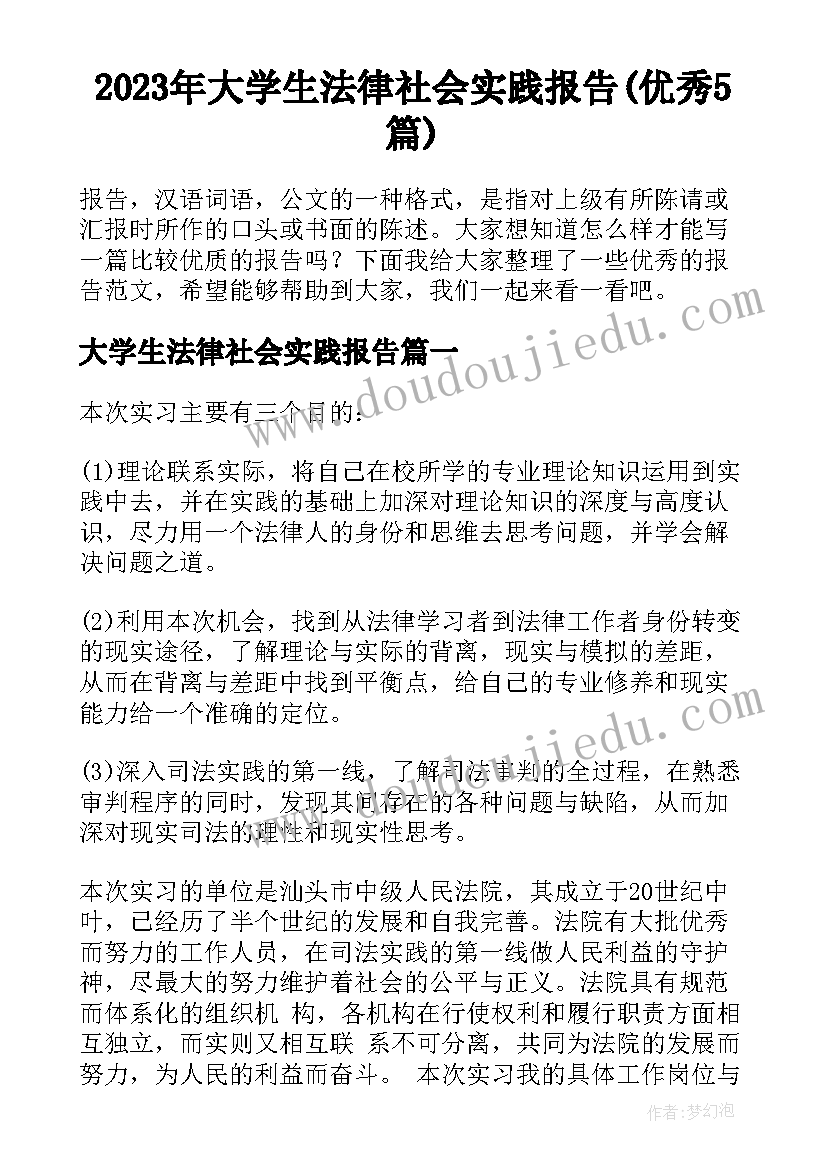 2023年大学生法律社会实践报告(优秀5篇)