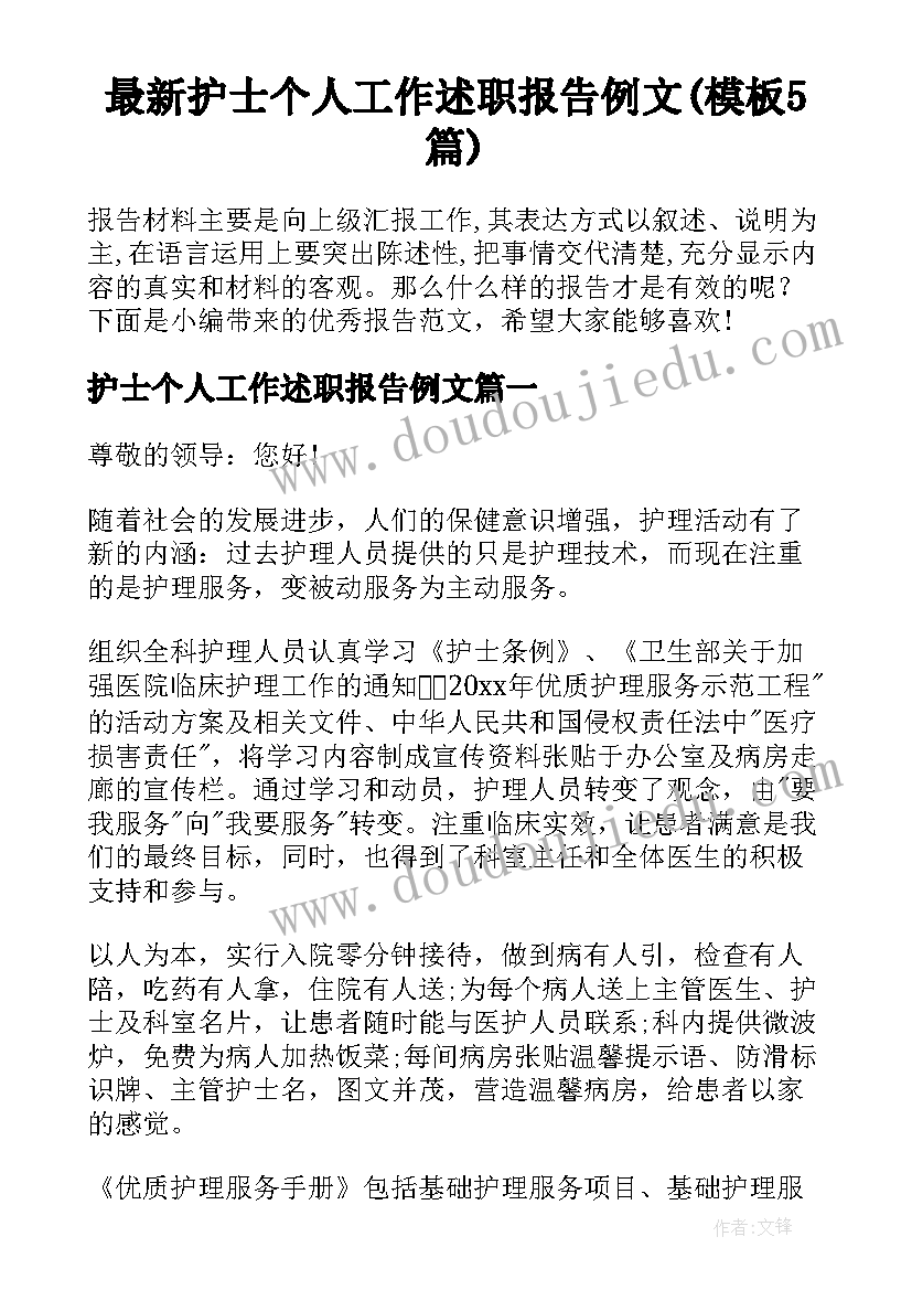 最新护士个人工作述职报告例文(模板5篇)