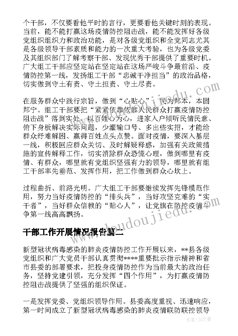 干部工作开展情况报告(优质5篇)