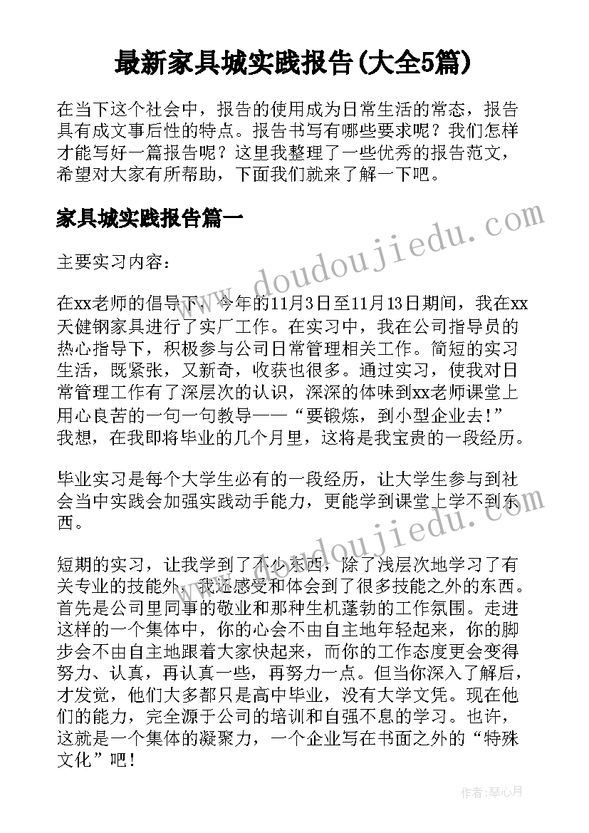 最新家具城实践报告(大全5篇)