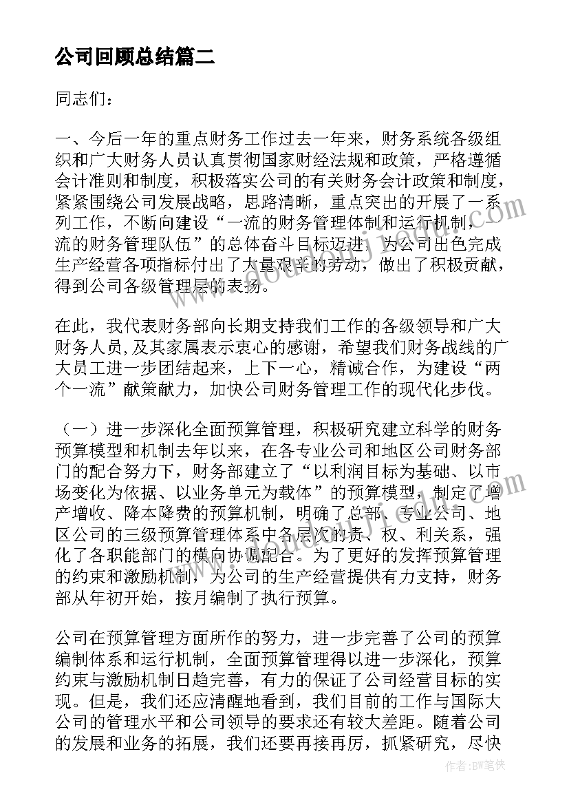 2023年公司回顾总结(优质5篇)