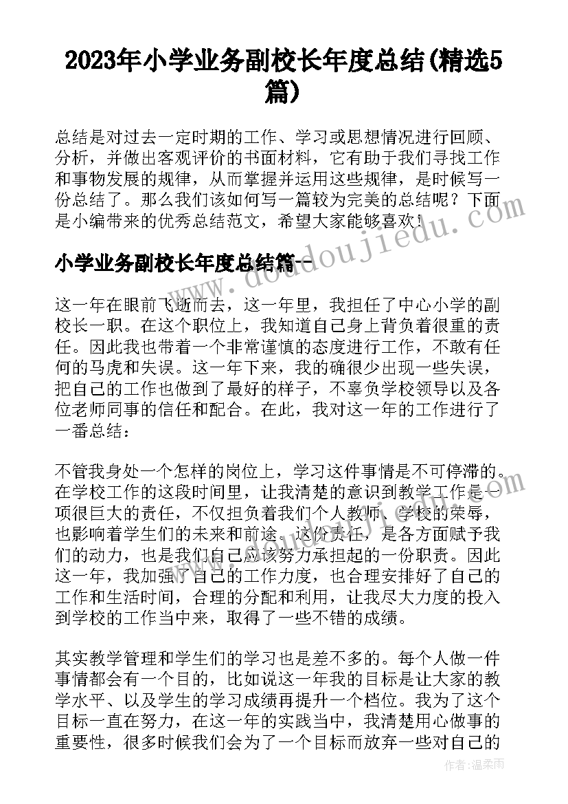 2023年小学业务副校长年度总结(精选5篇)