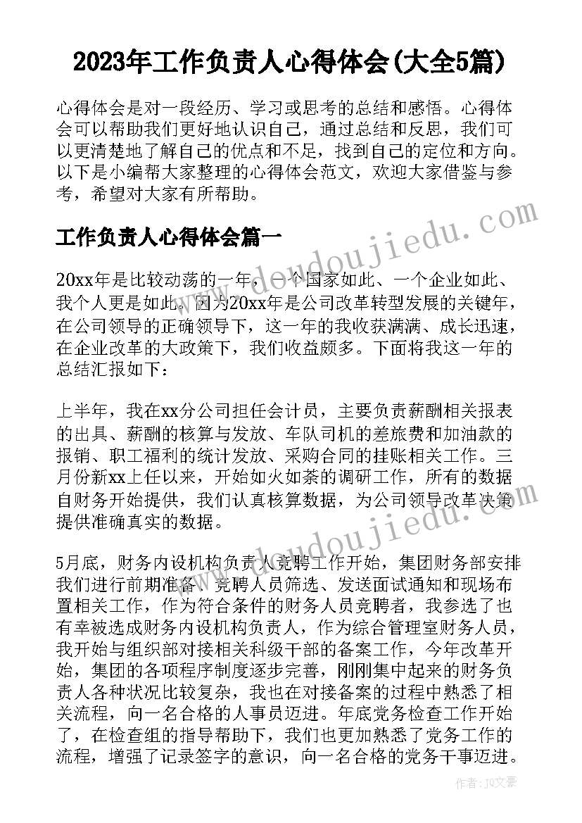 2023年工作负责人心得体会(大全5篇)