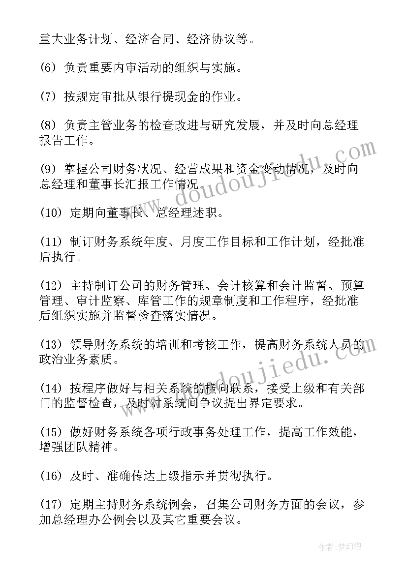 2023年财务部总监岗位职责说明书(优质5篇)