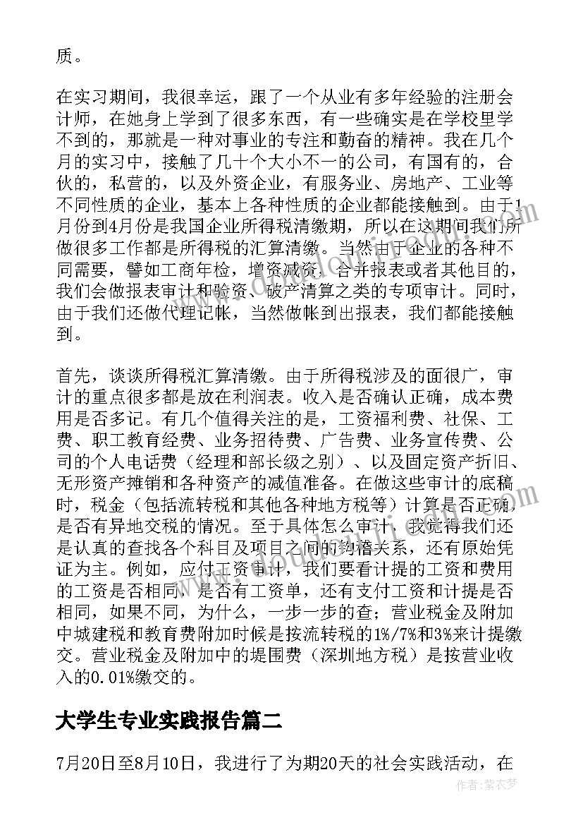 大学生专业实践报告 会计专业大学生社会实践报告(模板10篇)