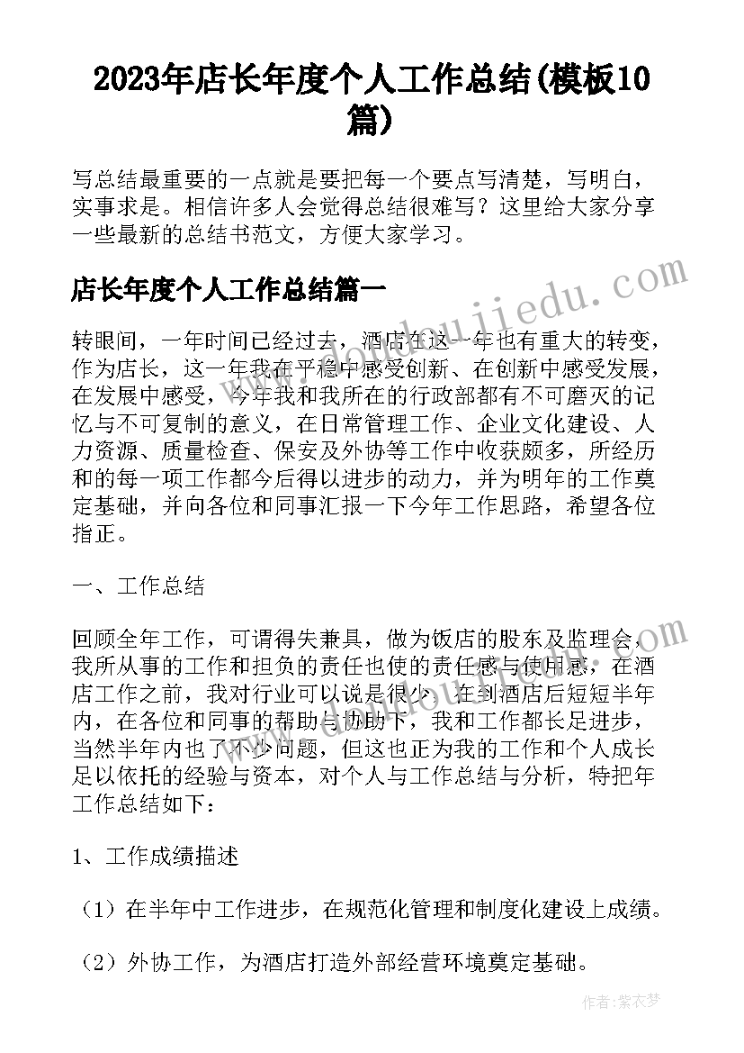 2023年店长年度个人工作总结(模板10篇)