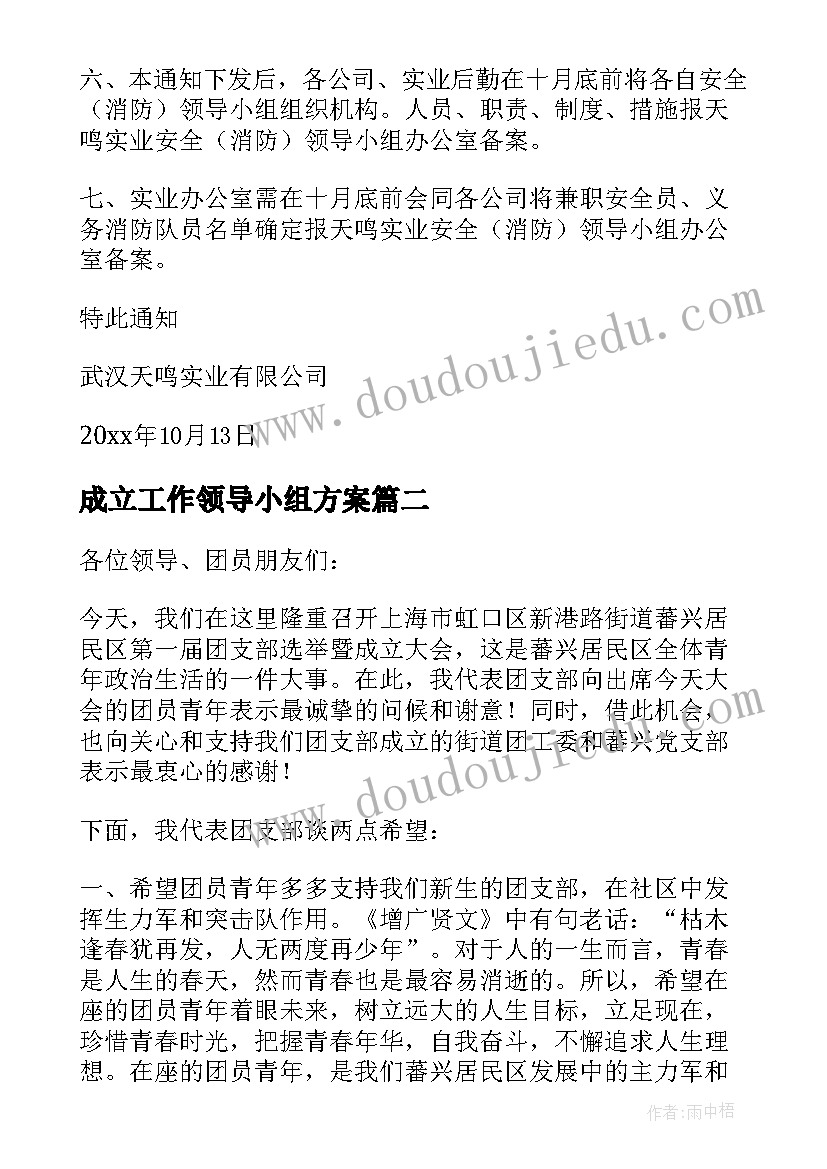 最新成立工作领导小组方案(通用10篇)