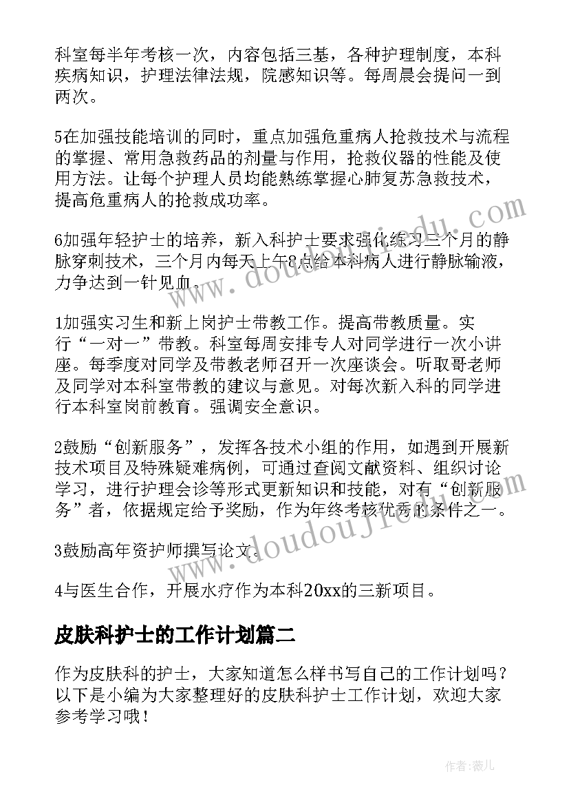 2023年皮肤科护士的工作计划(模板5篇)