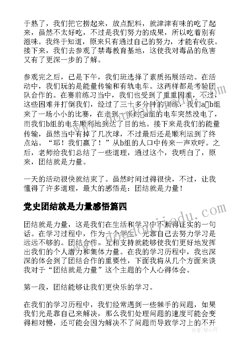 最新党史团结就是力量感悟(精选10篇)