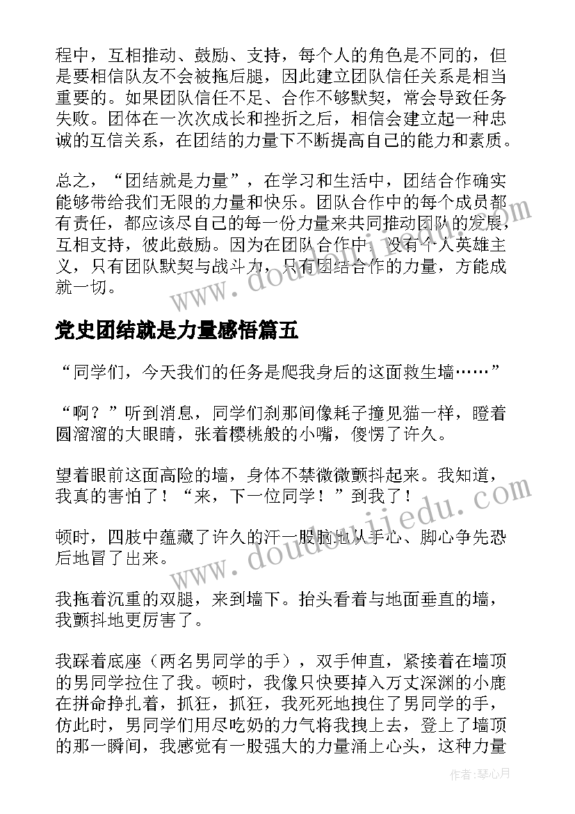 最新党史团结就是力量感悟(精选10篇)