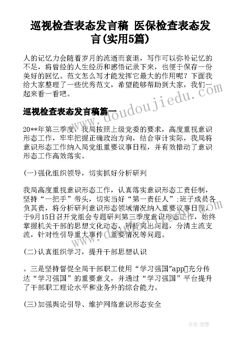 巡视检查表态发言稿 医保检查表态发言(实用5篇)