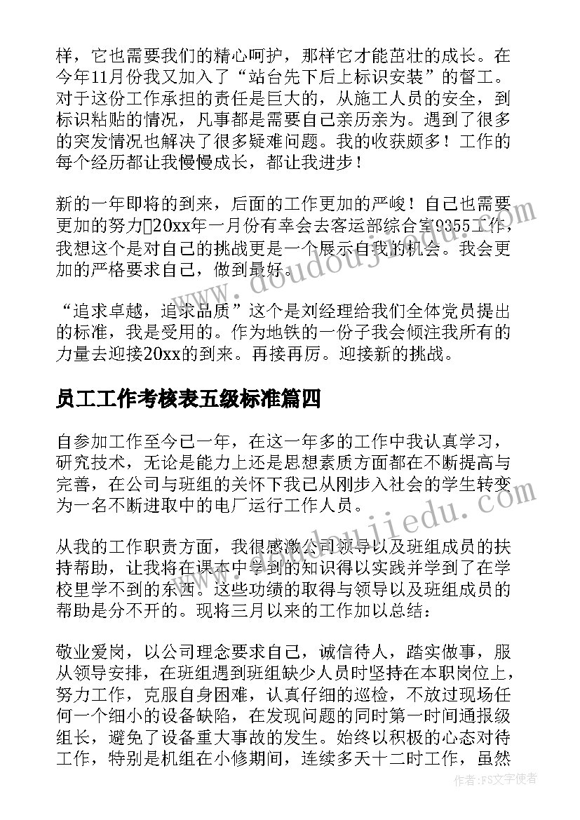 最新员工工作考核表五级标准 事业单位员工年度考核表工作总结(模板5篇)