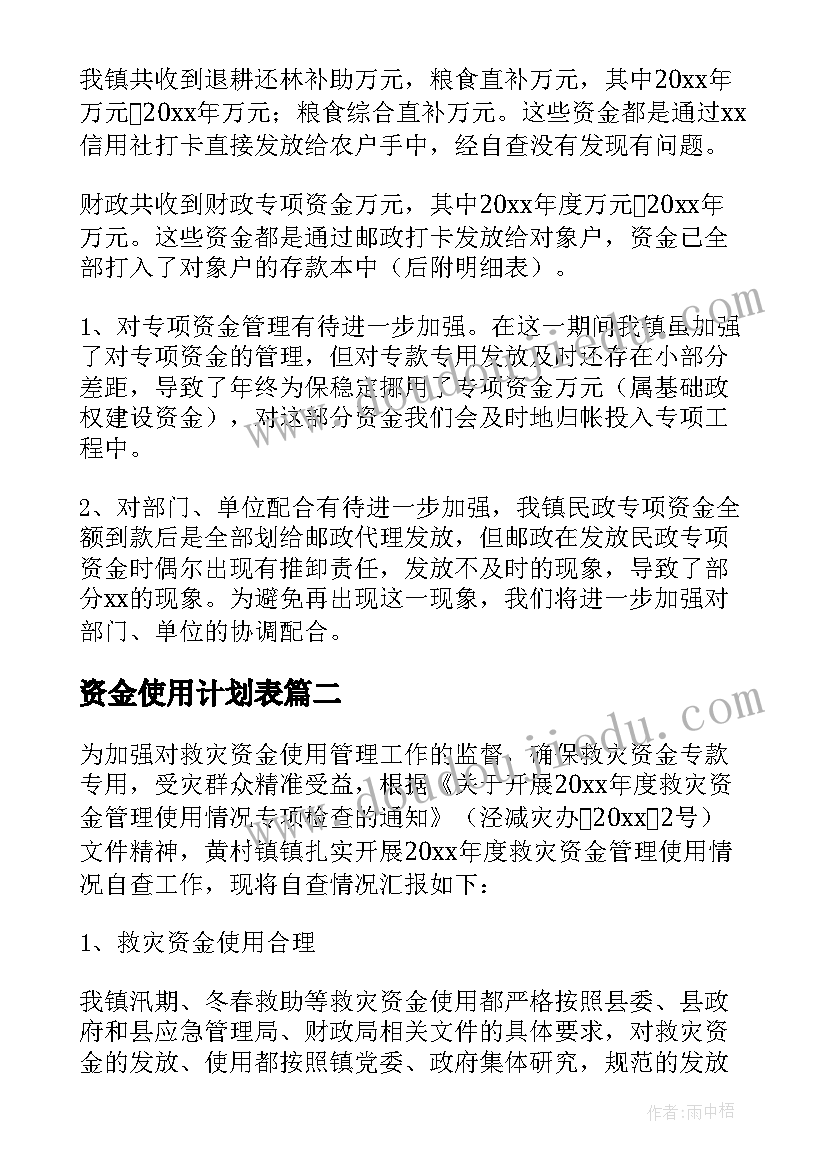 2023年资金使用计划表 资金使用自查报告(优质8篇)