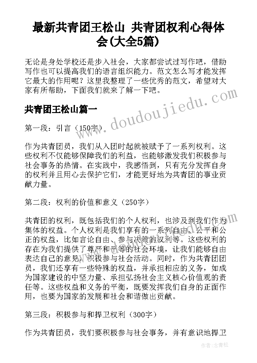 最新共青团王松山 共青团权利心得体会(大全5篇)