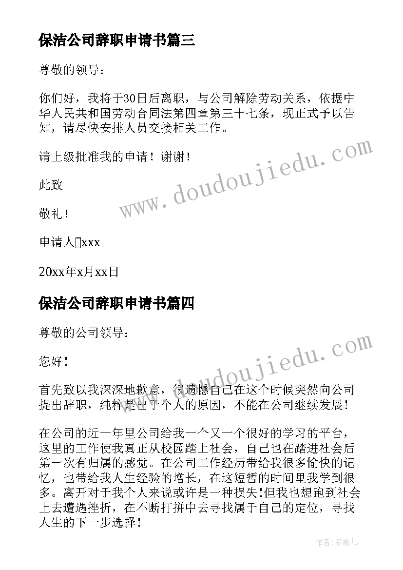 保洁公司辞职申请书(实用5篇)