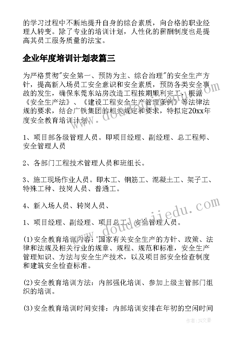 2023年企业年度培训计划表(实用5篇)