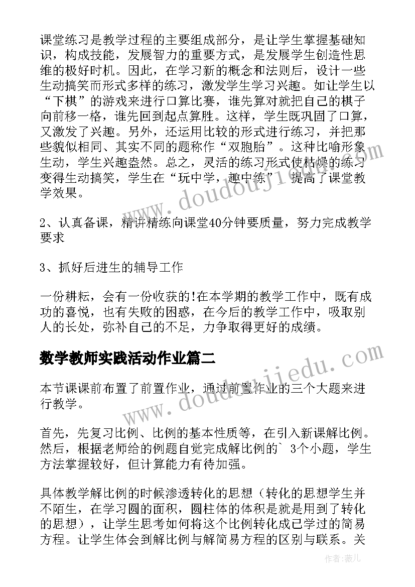 2023年数学教师实践活动作业 数学教师教学总结(模板5篇)