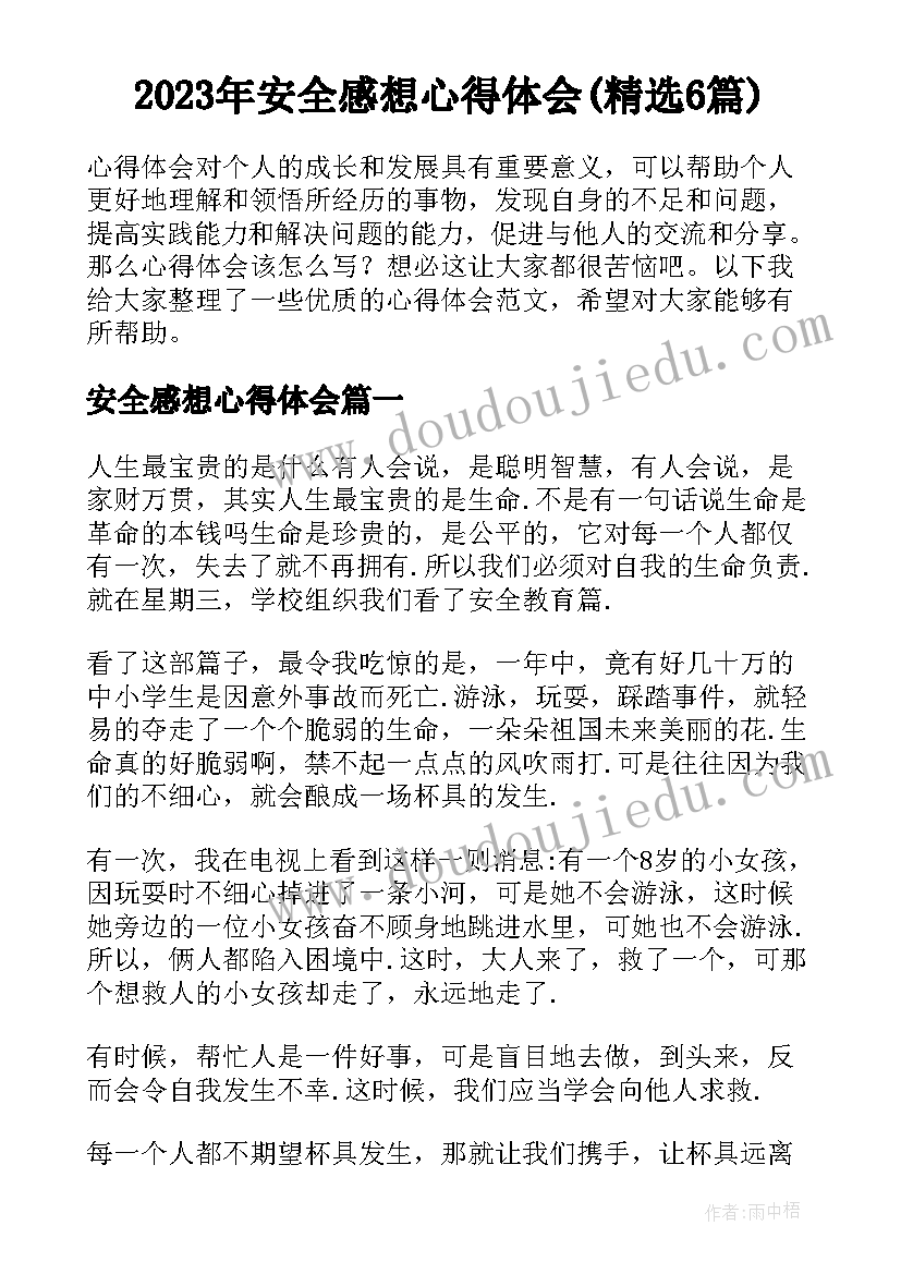 2023年安全感想心得体会(精选6篇)