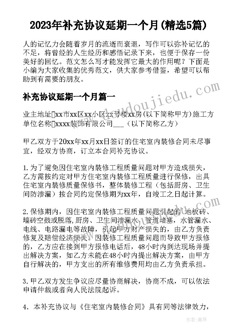 2023年补充协议延期一个月(精选5篇)