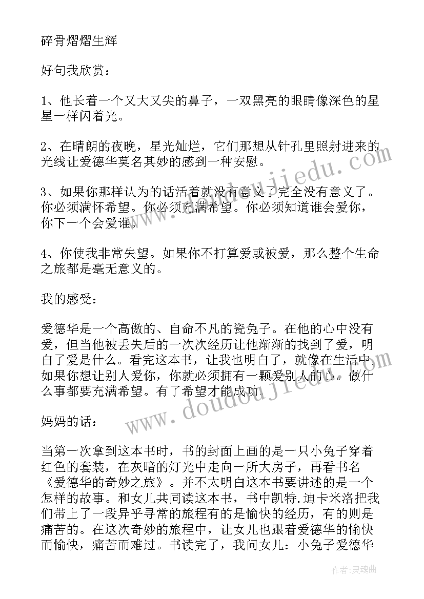 爱德华的奇妙之旅读后感一千字 爱德华的奇妙之旅读书笔记(精选9篇)