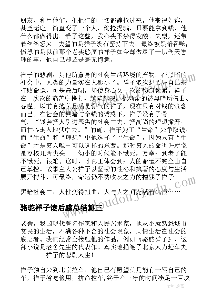 2023年骆驼祥子读后感总结(大全9篇)