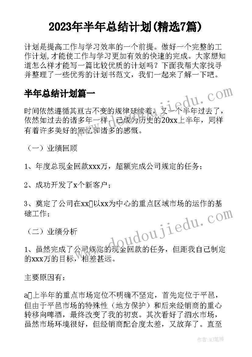 2023年半年总结计划(精选7篇)