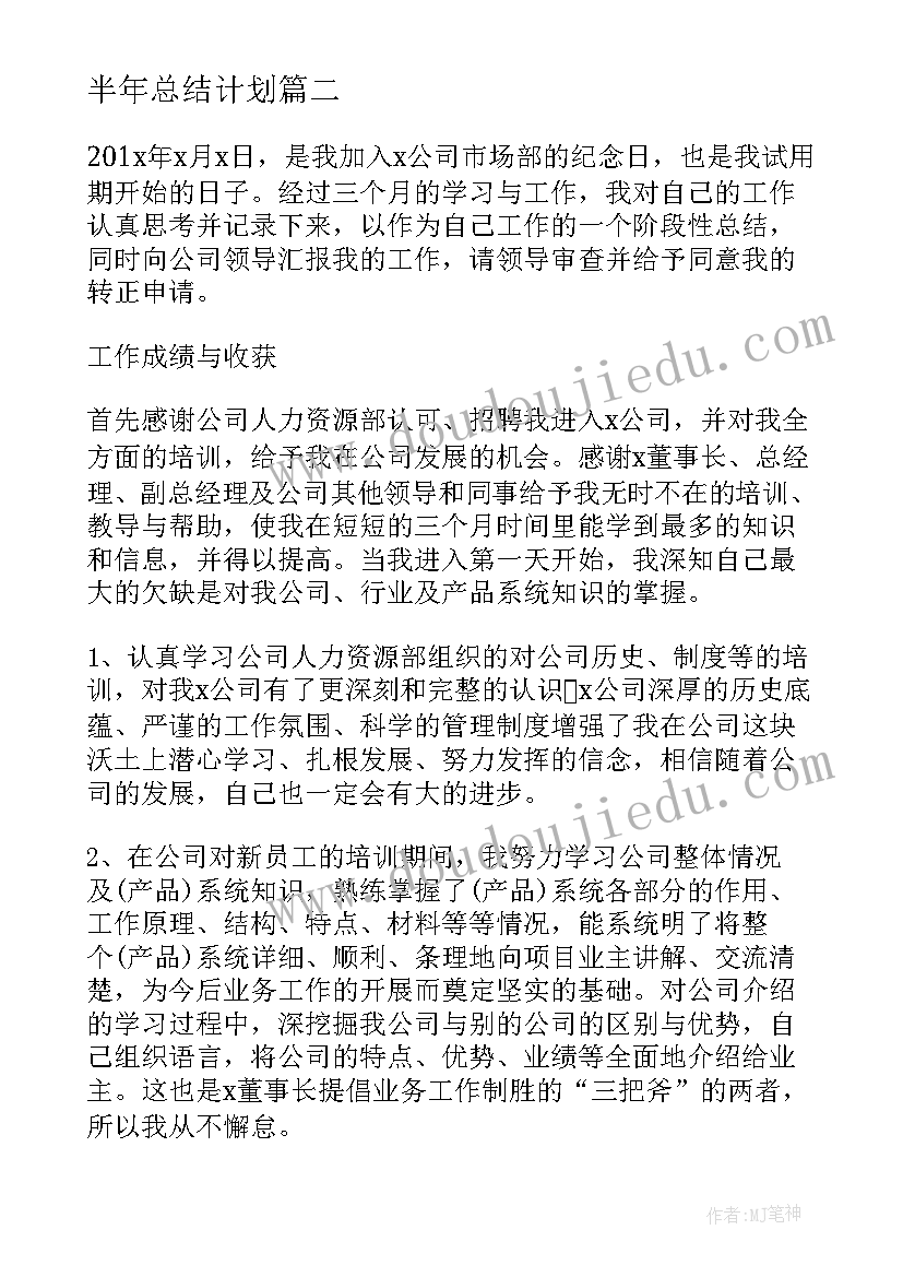 2023年半年总结计划(精选7篇)