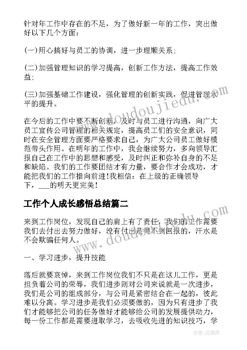 2023年工作个人成长感悟总结(汇总6篇)