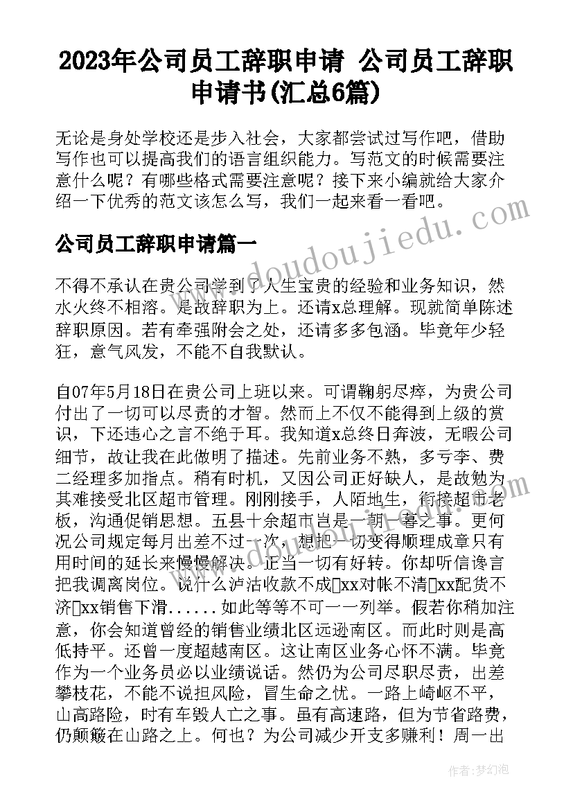 2023年公司员工辞职申请 公司员工辞职申请书(汇总6篇)