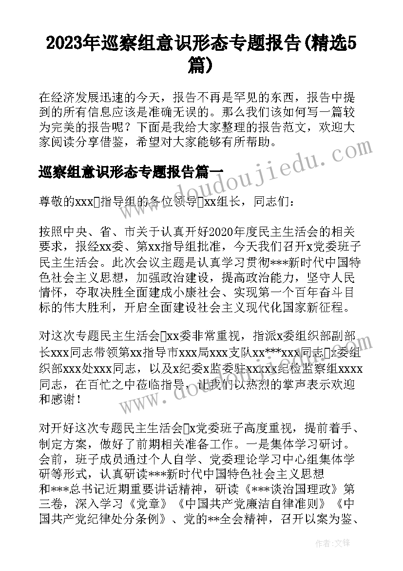 2023年巡察组意识形态专题报告(精选5篇)