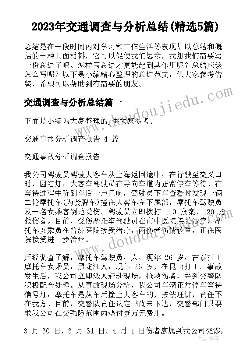 2023年交通调查与分析总结(精选5篇)