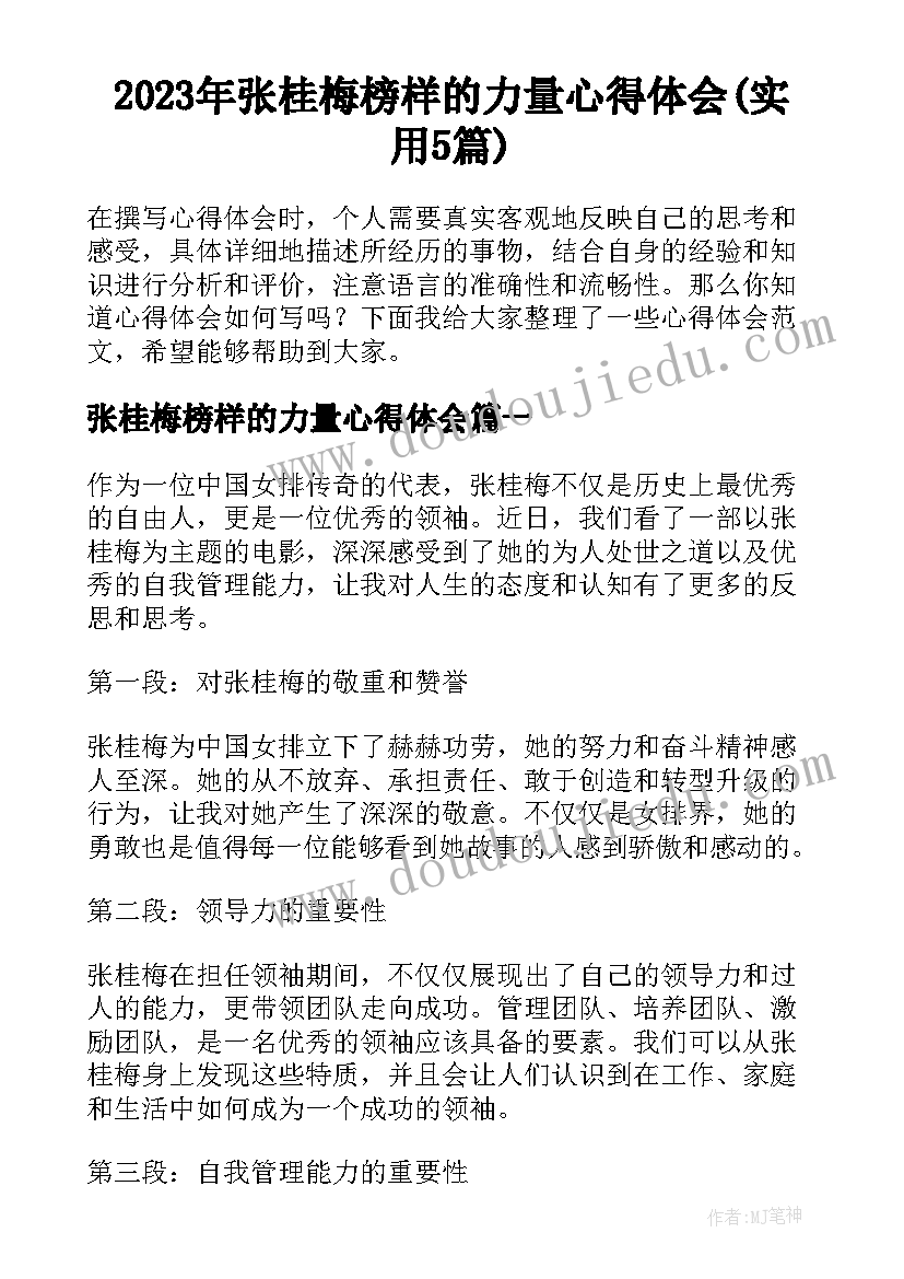 2023年张桂梅榜样的力量心得体会(实用5篇)