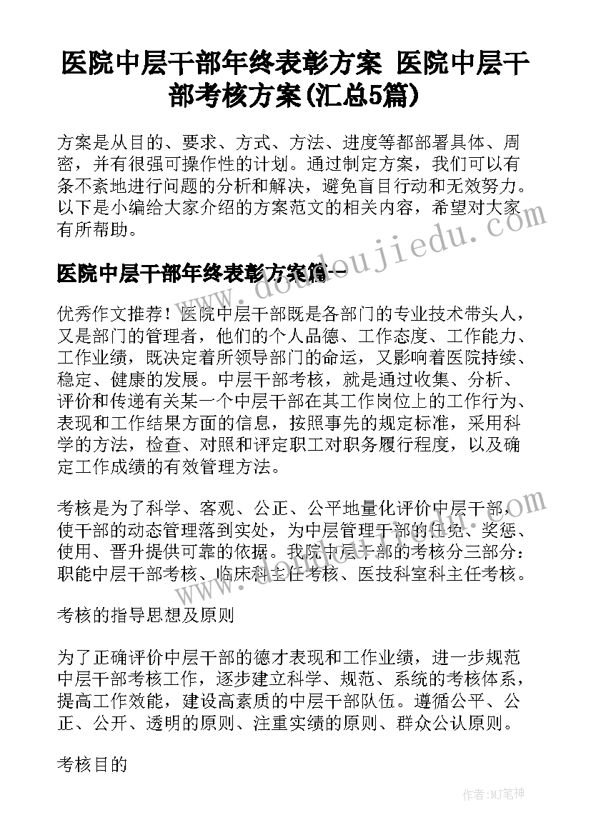 医院中层干部年终表彰方案 医院中层干部考核方案(汇总5篇)