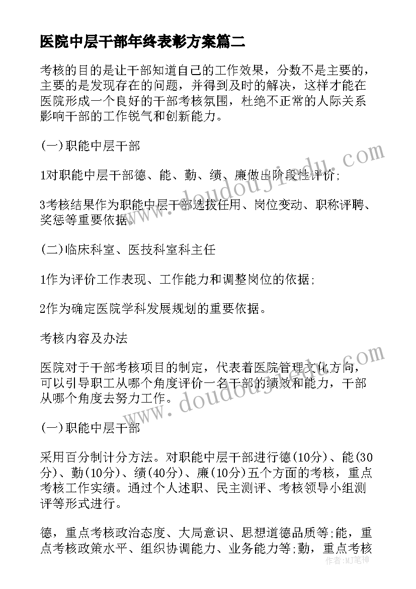 医院中层干部年终表彰方案 医院中层干部考核方案(汇总5篇)