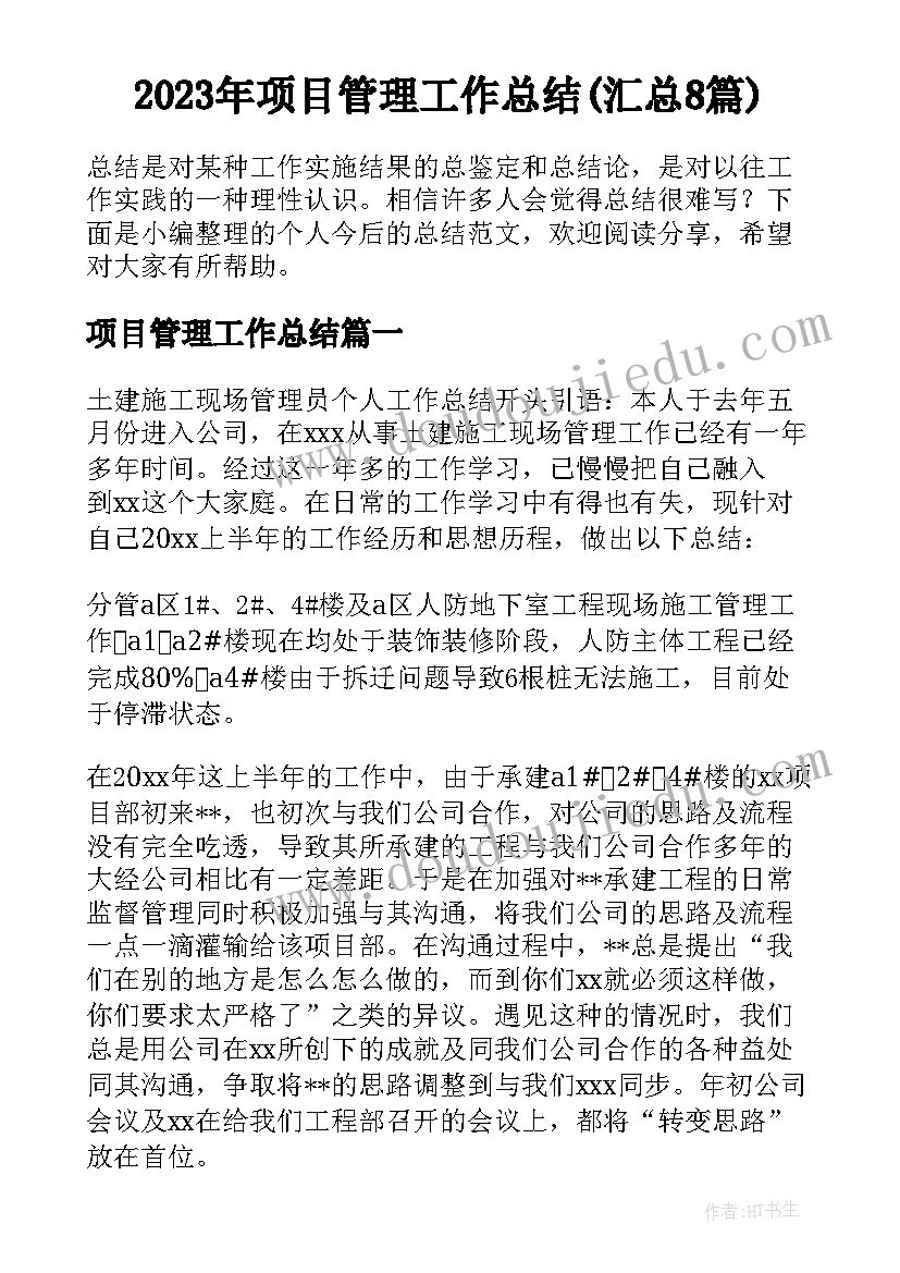 2023年项目管理工作总结(汇总8篇)