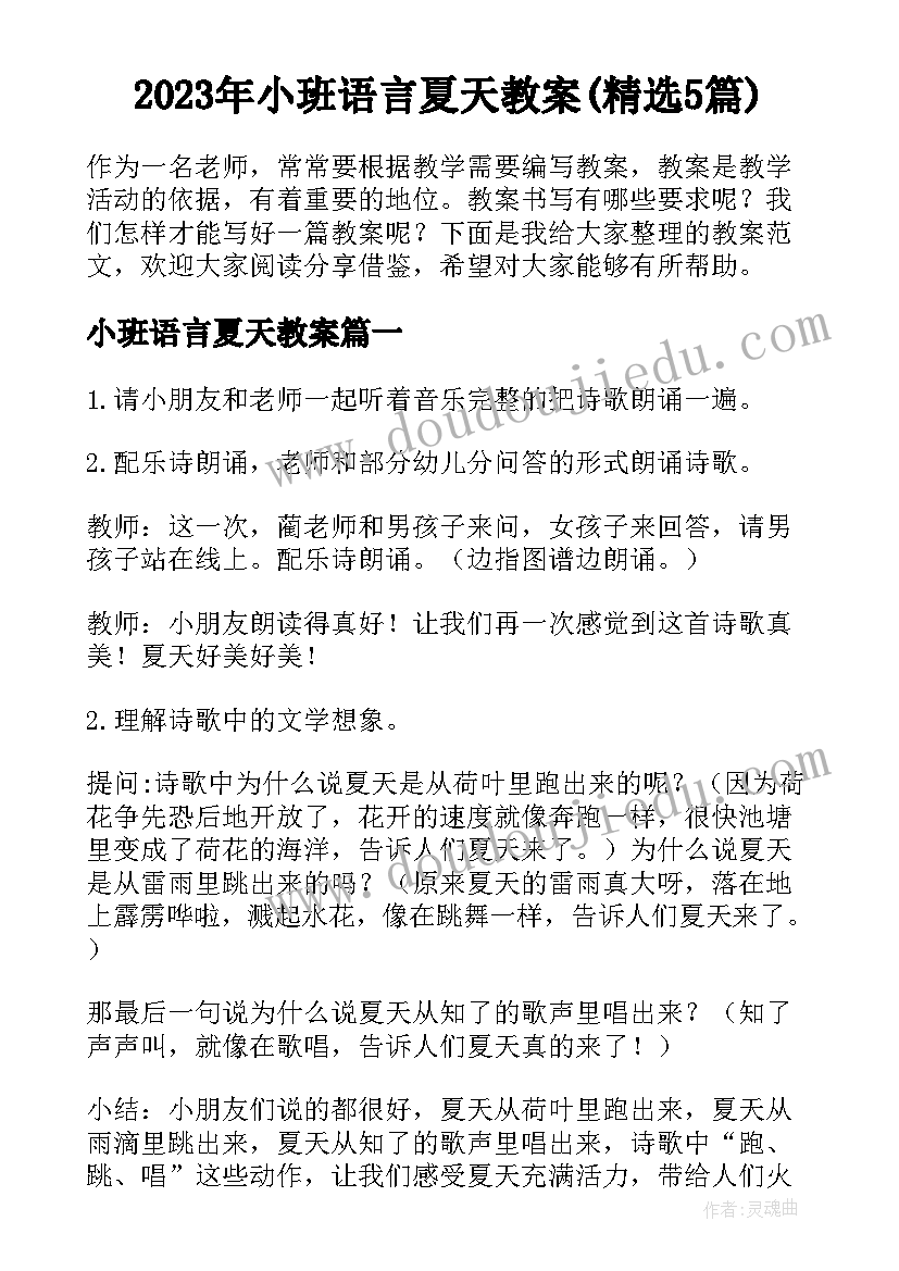 2023年小班语言夏天教案(精选5篇)