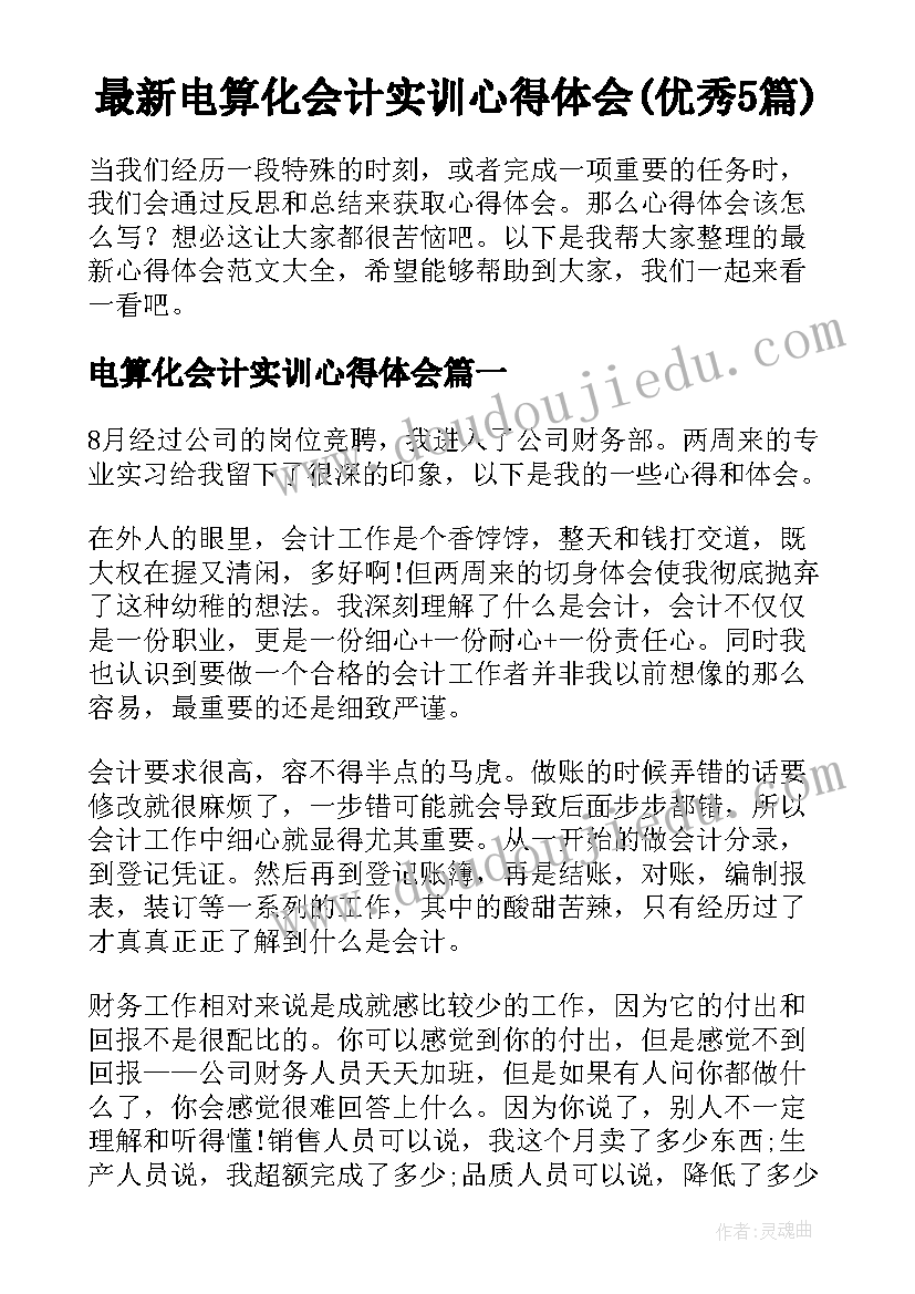 最新电算化会计实训心得体会(优秀5篇)