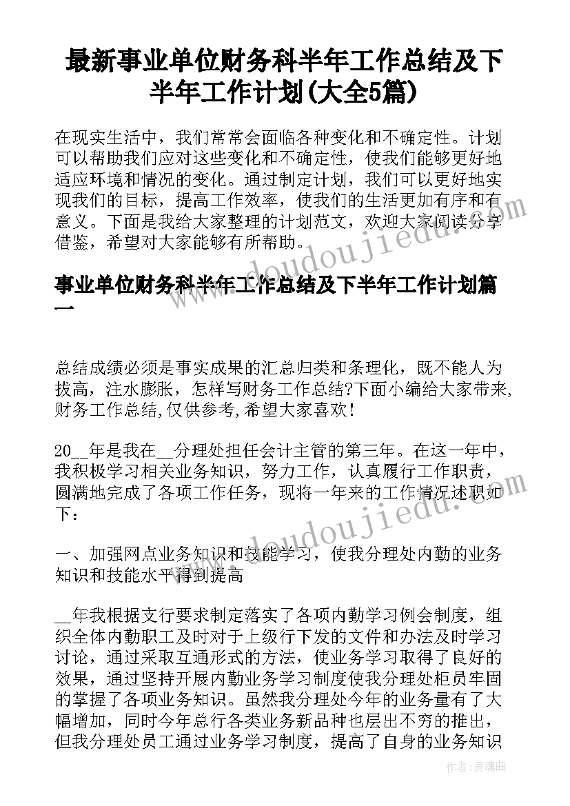 最新事业单位财务科半年工作总结及下半年工作计划(大全5篇)