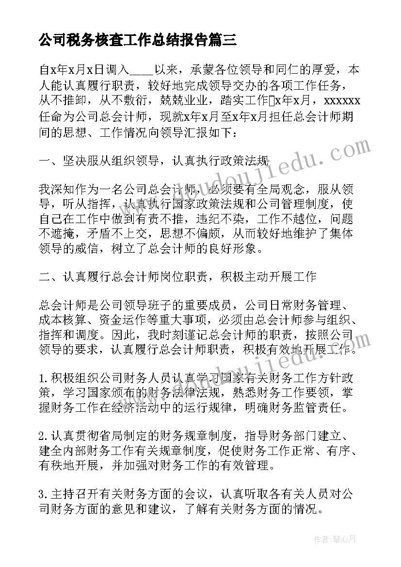 公司税务核查工作总结报告(精选5篇)