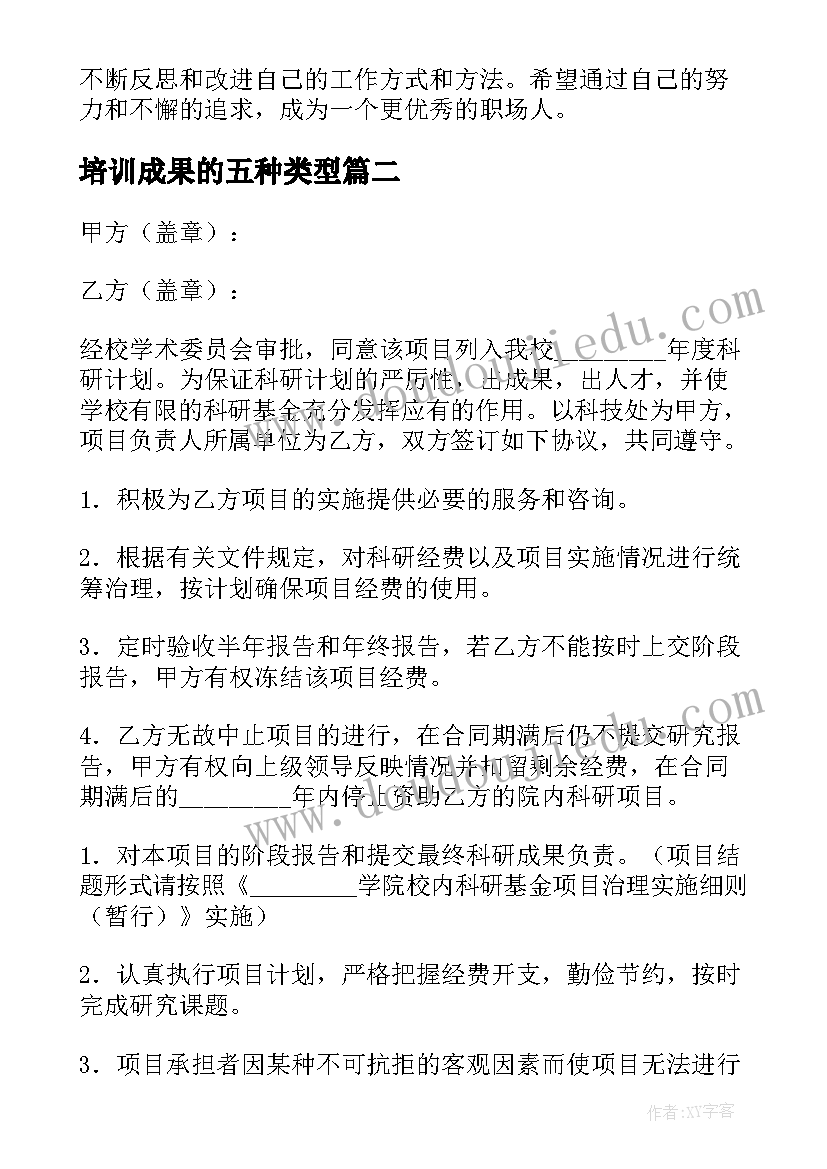 培训成果的五种类型 研修成果提炼培训心得体会(模板5篇)