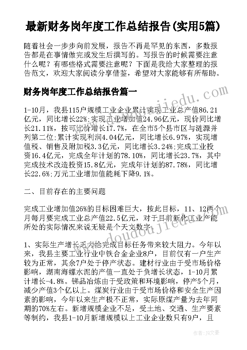 最新财务岗年度工作总结报告(实用5篇)