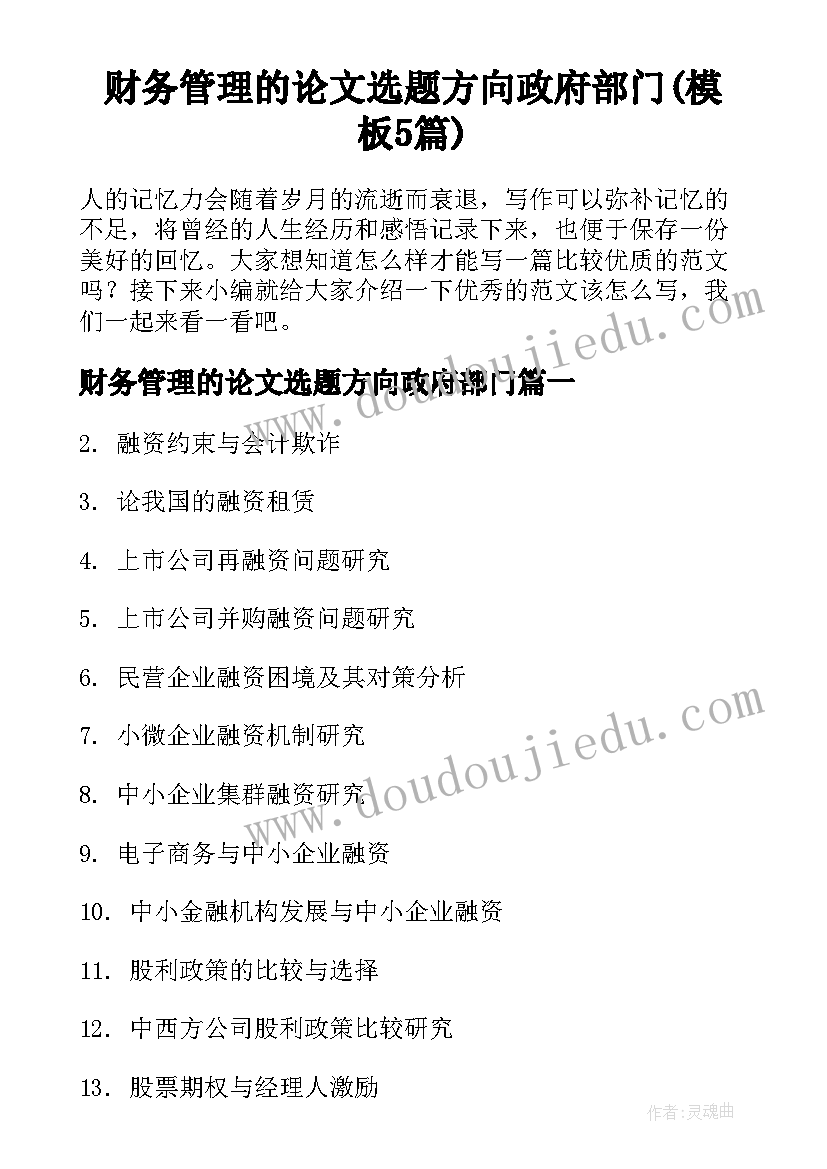 财务管理的论文选题方向政府部门(模板5篇)