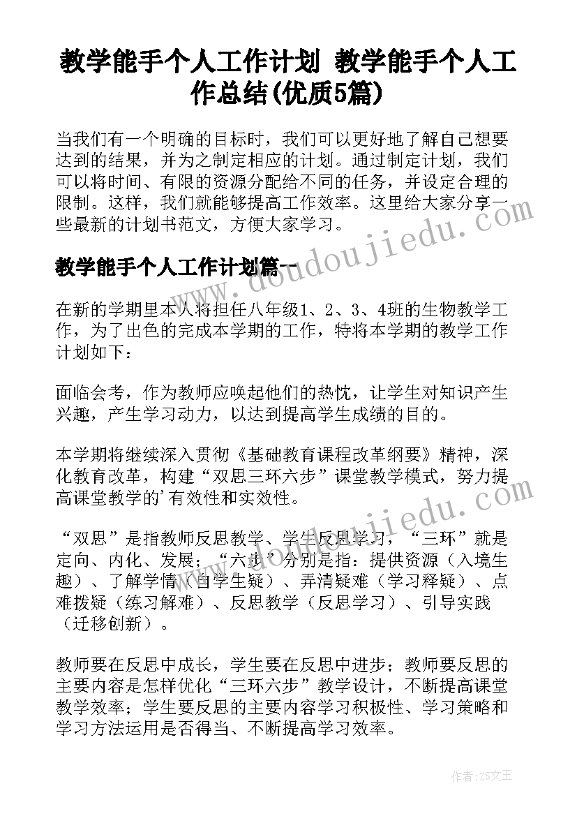 教学能手个人工作计划 教学能手个人工作总结(优质5篇)